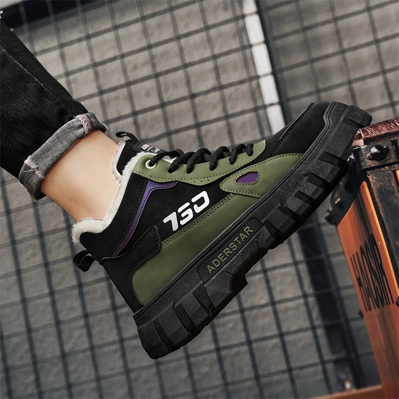 Zapatos de algodón para hombre, botas de trabajo altas antideslizantes impermeables y cálidas con forro polar para senderismo al aire libre, botas de nieve, novedad de invierno de 2025