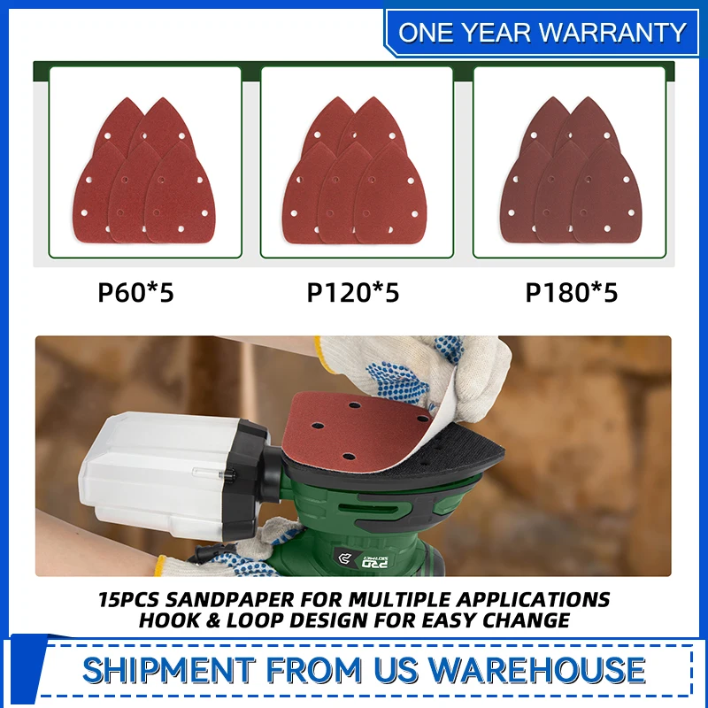 Lijadora de detalles Lijadora de ratón de 13000 RPM 1.6A Lijadoras de palma eléctricas con caja de recolección de polvo de papel de lija de 15 piezas para espacios apretados