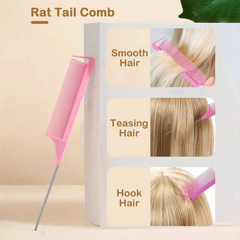 5-teiliges Haarstyling-Set: Kopfhautmassagekissen, Kamm, Sprühflasche, Haaransatzbürste, Haarflieger-Bürste, Hohlkamm – Detail 10