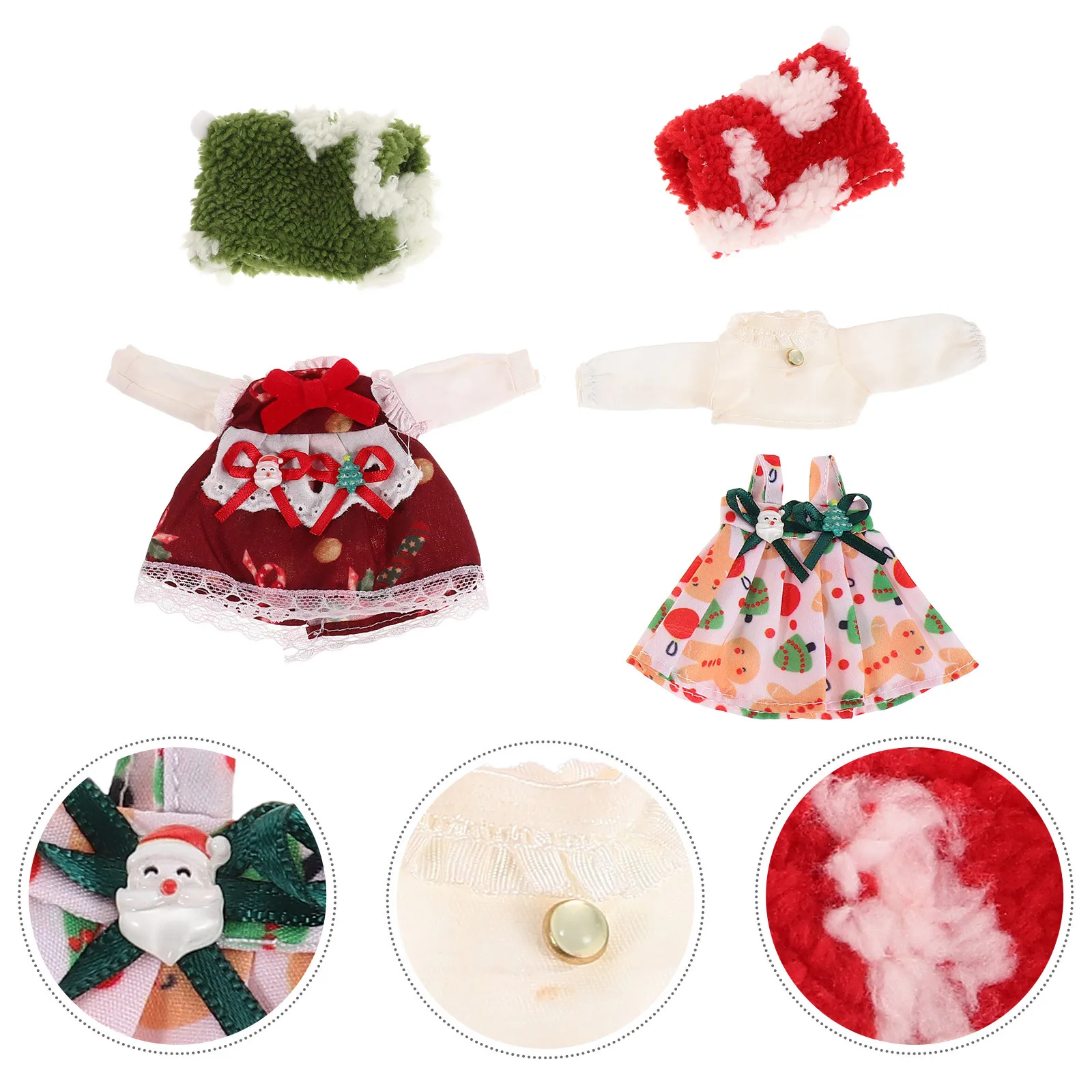 

2Set Christmas Bjd Clothes Red Green Santa Knitted Outfit Miniature Holiday Wardrobe Dress Accessories Bjd Clothing