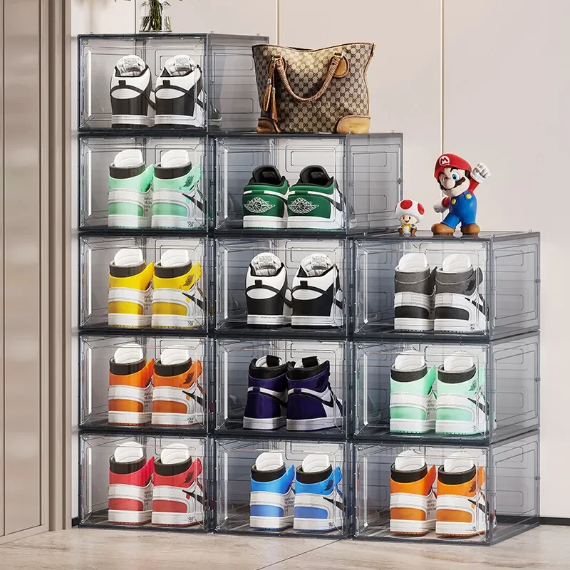 Thickened Side-Open Shoe Box Storage Box Transparent Sneaker Storage Cabinet Space Saving Plastic Anti-Oxidation Foldable
