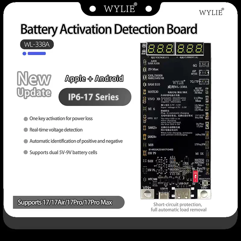 WYLIE WL-338A Mobile Phone Battery One Button Quick Activation Board for IPhone 6-17 Series & Android Support 5-9V Voltage