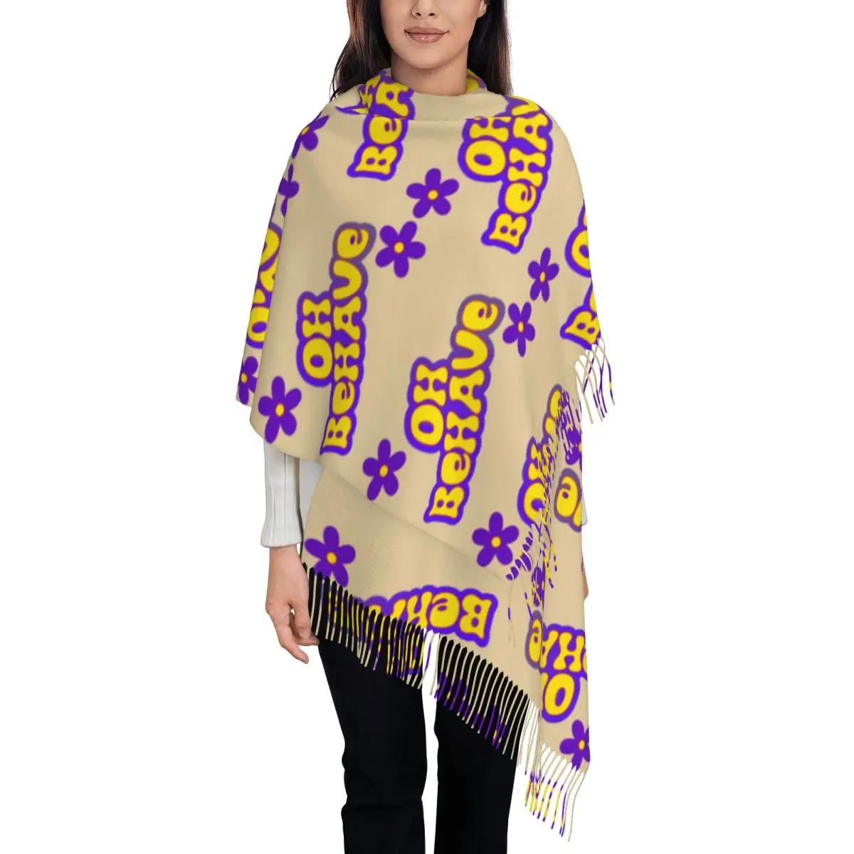 Austin Powers Oh Behave Scarf Tassel Scarves Women Soft Warm Shawls and Wraps Long Fall Winter Shawl Wrap