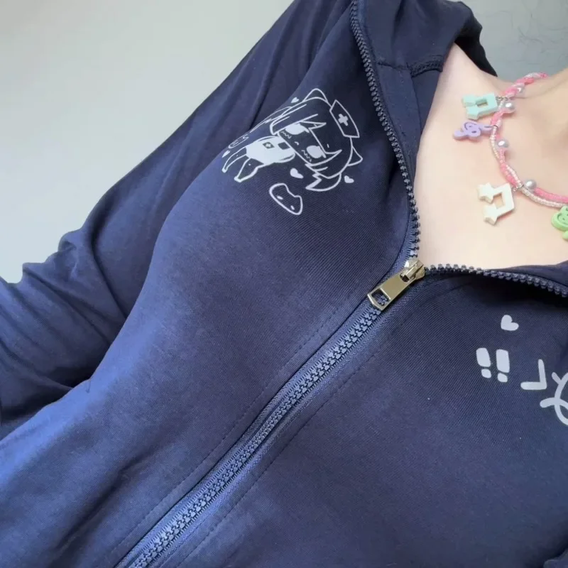 Japanese Cute Sweet Girls Autumn New Slim-fit Subculture Versatile Cat Ears Hooded Long-sleeved Jacket Zipper Kawaii Sweatshirts