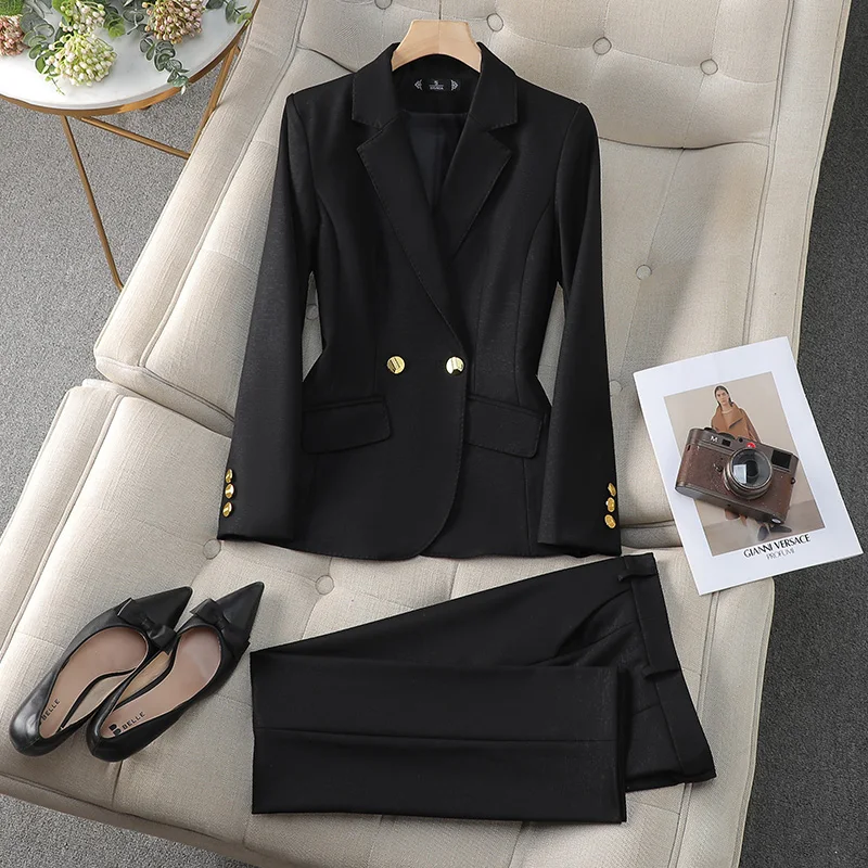 ZJYT Elegant Chic Formal Blazer Pants Sets for Women 2 Pieces Trousers Matching Sets Suit Jacket Coat Conjunto Feminino Outfit