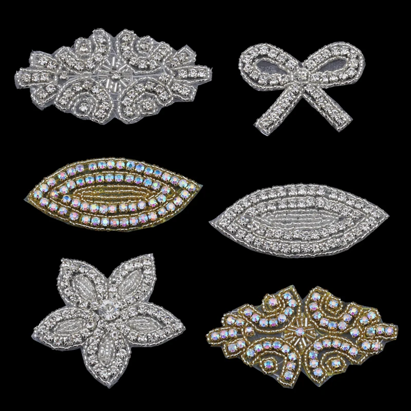 MASOKAN Handmade Bling Sew On Hot Fix Beaded Crystal AB Rhinestone Applique for Wedding Ornaments Baby Girl Hair Accessories