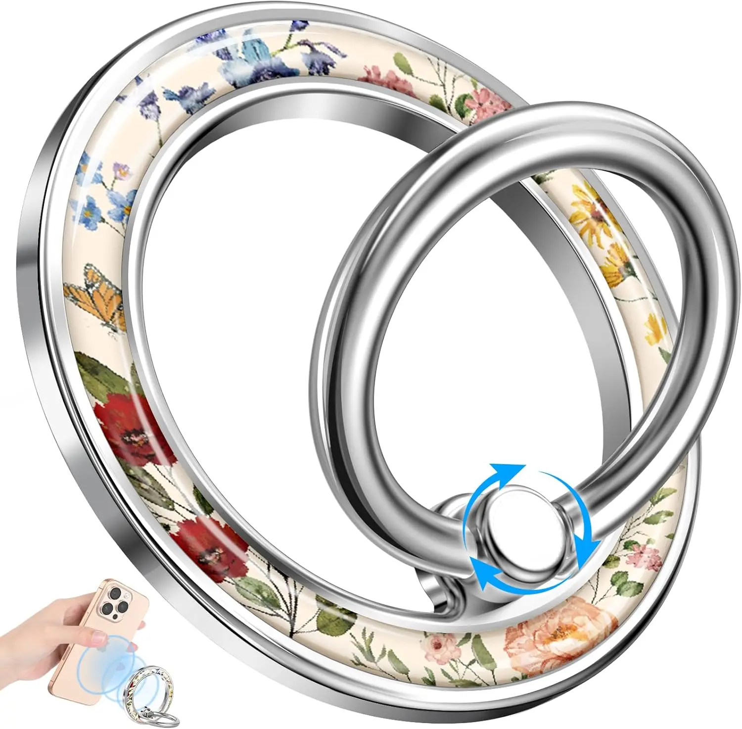 

Phone Ring Holder Compatible with MagSafe - Magnetic Cell Phone Grip for Women Girls Magnet Removable Finger Ring Grip Stand Cut