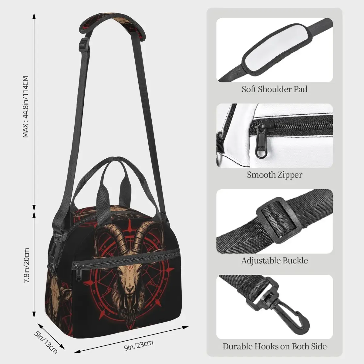 Occult Satanic Baphomet Goat In Pentagram Lunch Bags Bento Box Portable Lunch Tote Picnic Bags Thermal Bag for Woman Work