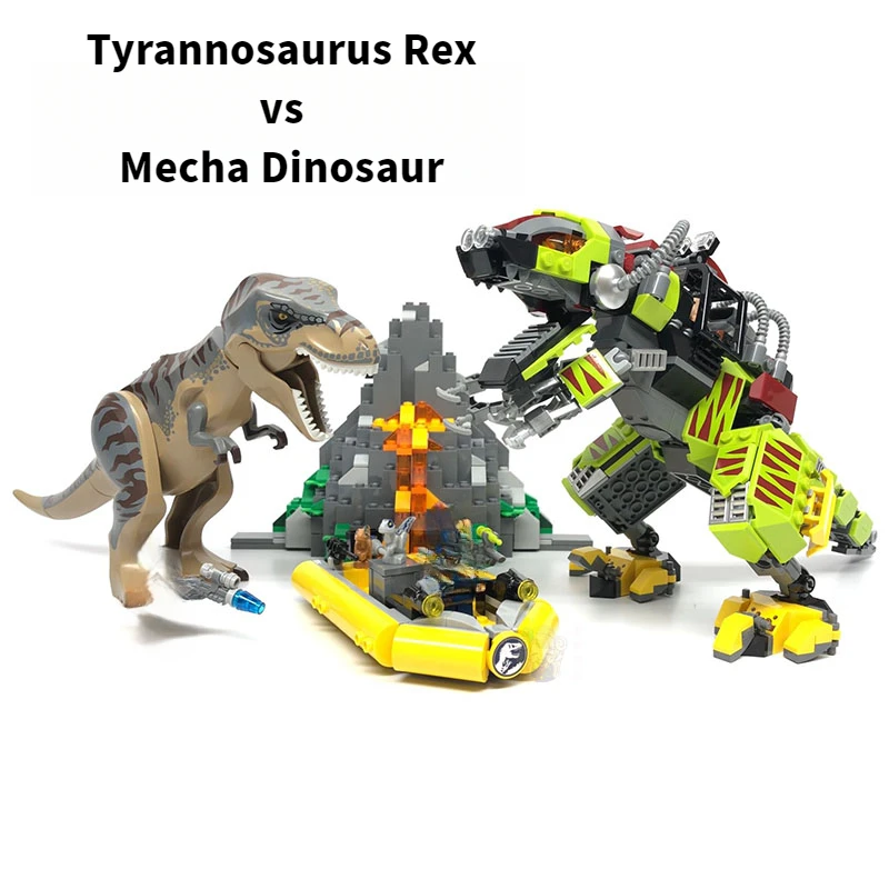 Seria Jurassic Dinosaur World Tyranozaur Rex kontra Mecha Dinosaur Mały Velociraptor Wielka Ucieczka Zabawka dla Dzieci Prezent 75938