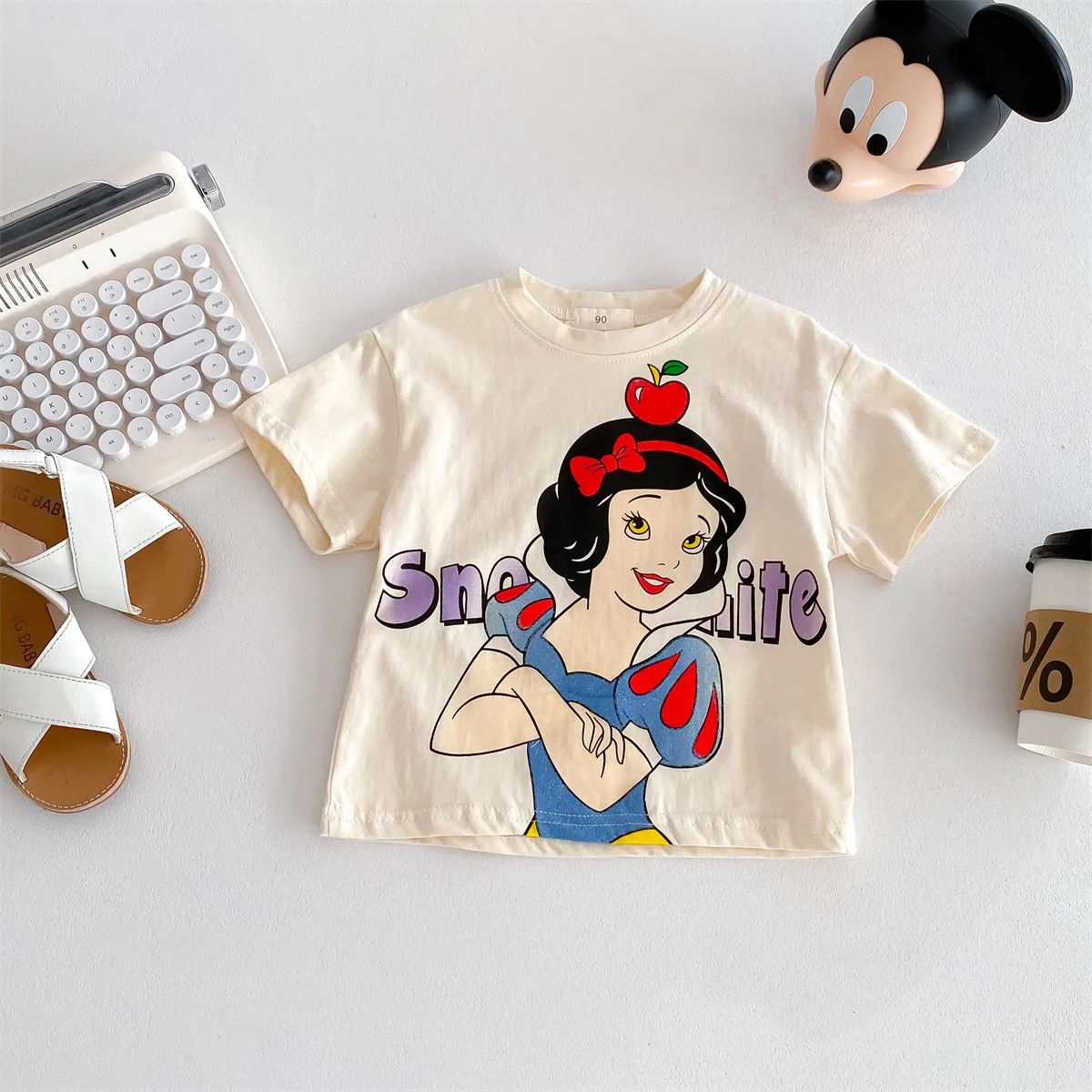 Summer Cool Round Neck Loose Short Sleeves Mickey Mouse Cartoon Print Cute Top Baby boy and girl cute T-shirt