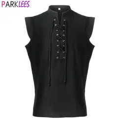 Men's Medieval Pirate Shirts Lace Up Sleeveless Renaissance Steampunk Shirt Men Gothic Victorian Halloween Cosplay Outfit