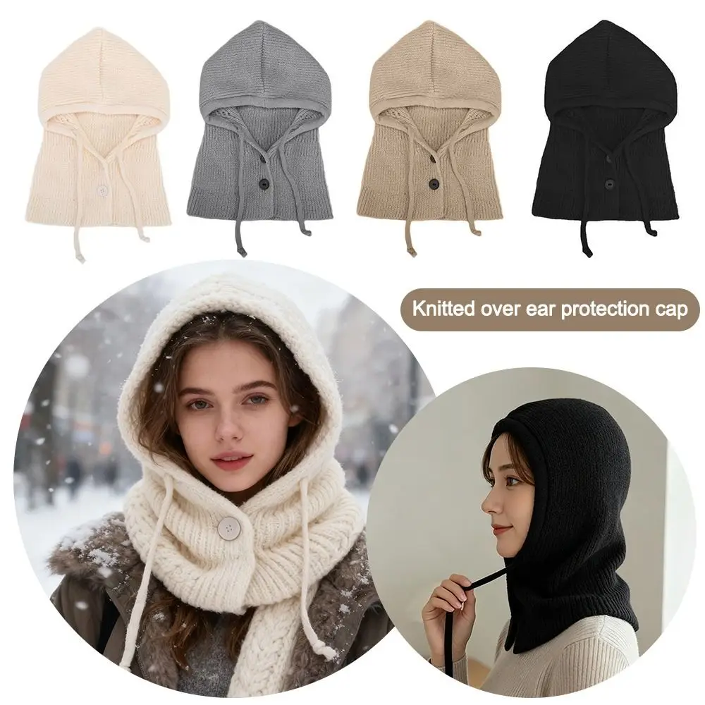 New Windproof Knitted Hat Thermal Insulation Neck Protection Knitted Balaclava Hat Beanie Cap Women