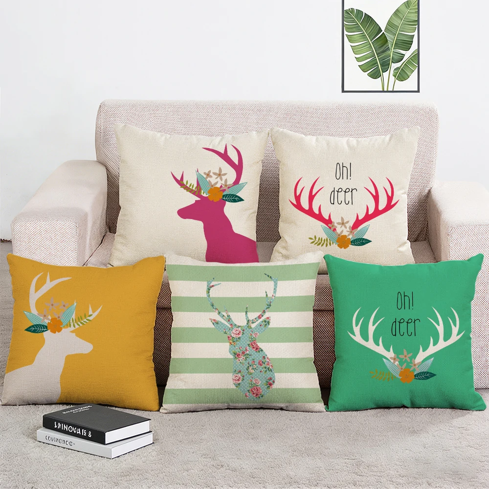 

Geometric Deer Cushion Cover Nordic Style Throw Pillow Case Home Decorative Sofa Pillow Case
