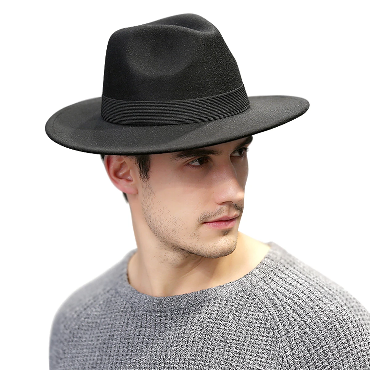 

Vintage Jazz Hat Black Wide Brim Fedora Unisex Soft Breathable Classic British Gentleman Felt Cap For Party Wedding Event