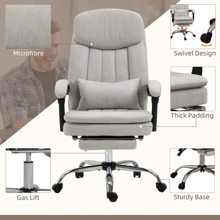 Silla de oficina de masaje ejecutivo de microfibra Vinsetto, silla giratoria de escritorio para ordenador, silla reclinable para ordenador con soporte Lumbar