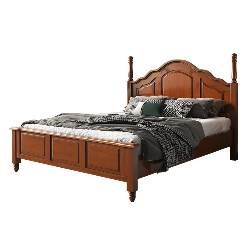 

American country retro solid wood bed master bedroom European double bed oak home hotel apartment