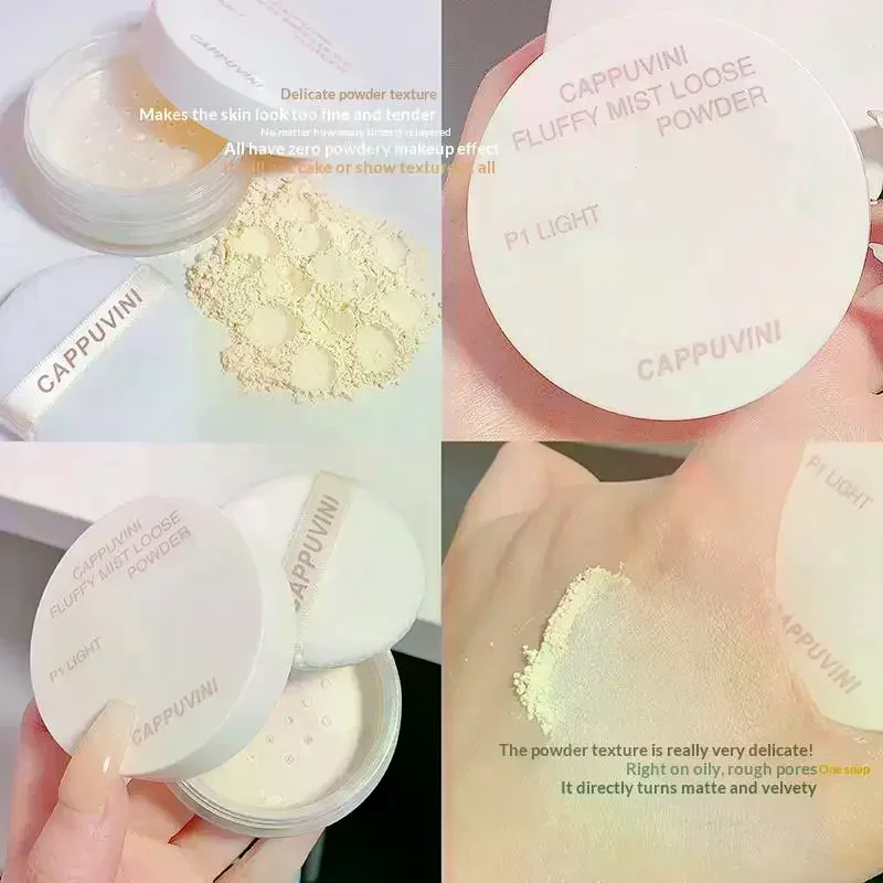 Juego de niebla de terciopelo, polvo de maquillaje fino y no pegajoso, niebla facial mate, maquillaje, polvo de miel transparente, sujeción de maquillaje