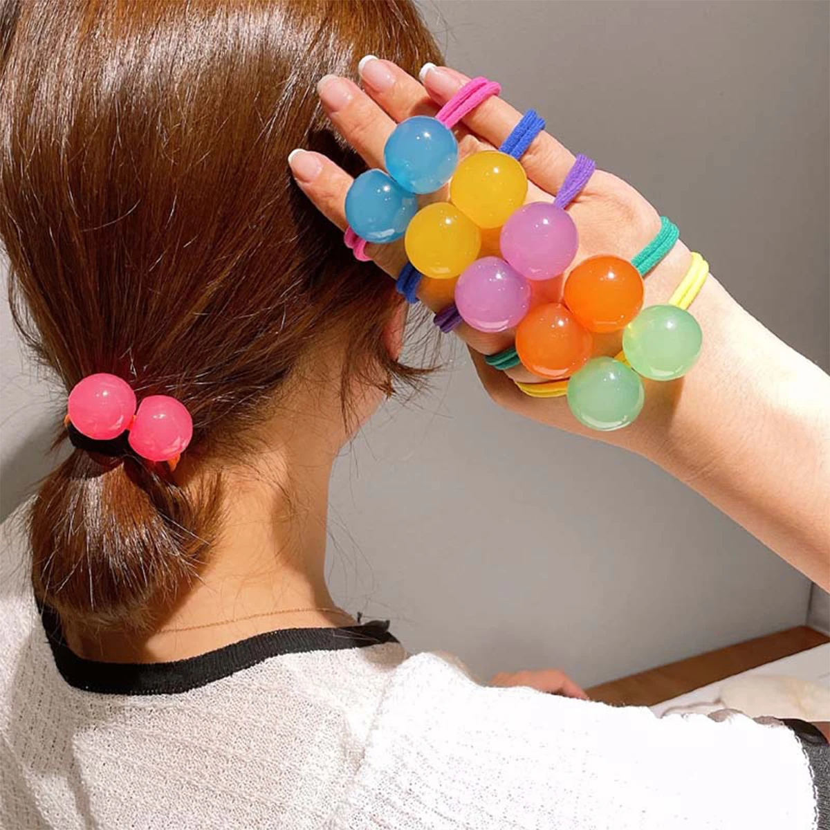 1pc Fashion Color Jelly Ball Rubber Band Ladies Jewelry Hair Circle Cute Jelly Hair Accessories for Girls