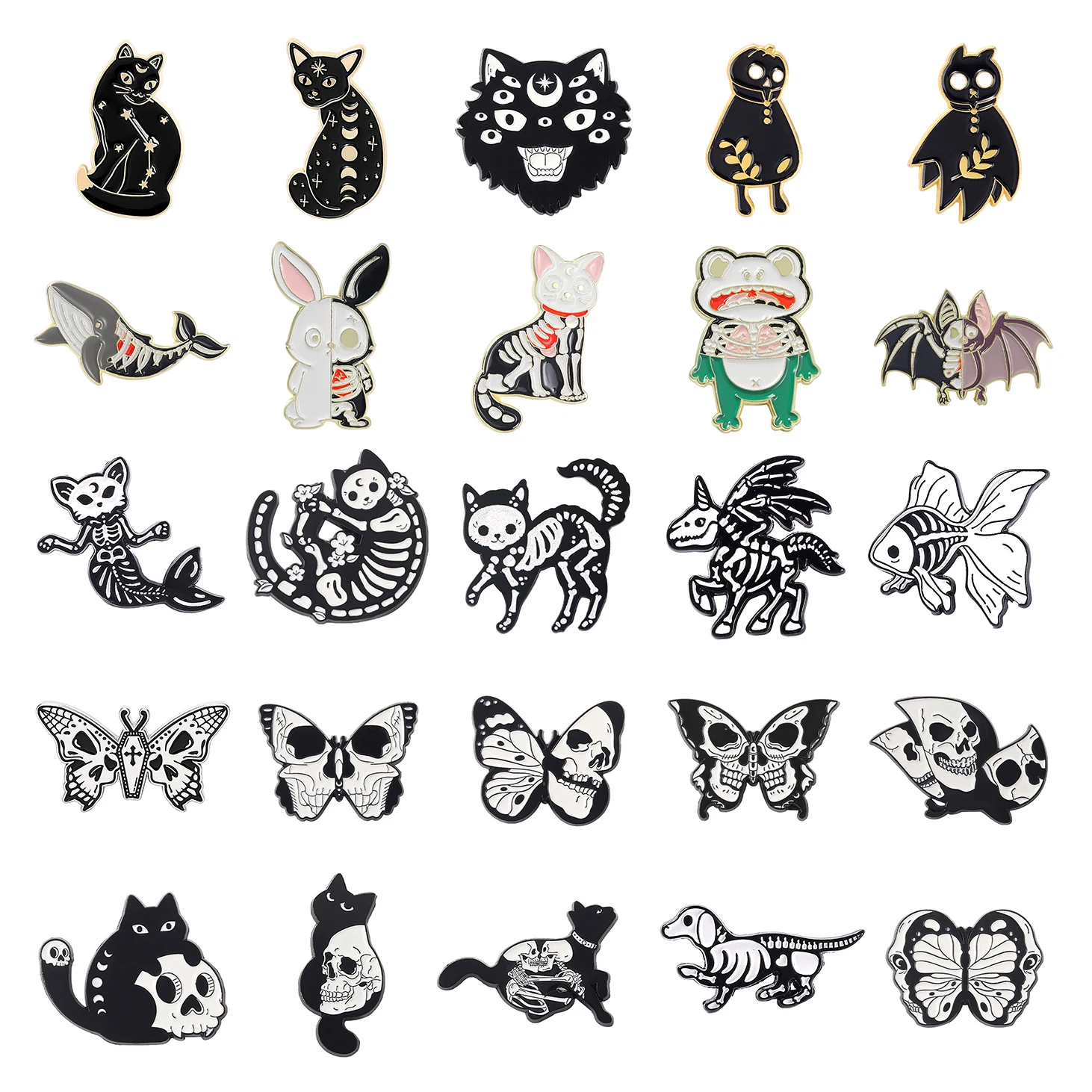 Skull Brooch Skull Mermaid Skull Dog Skull Cat Frog Unicorn Butterfly Rabbit Whale Bat Brooch Badge Lapel Pins New Alloy Animal