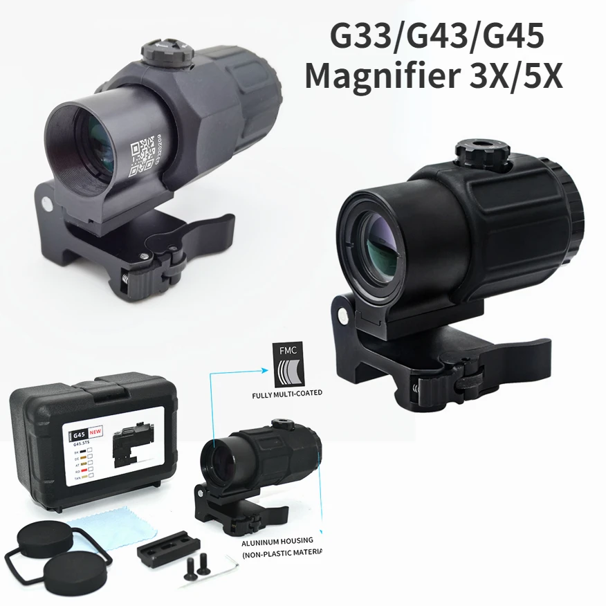 

High Quality G33/G43/G45 3X 5X Magnifier Optical Rifle Scope with Flip To Side Picatinny Rail QD Mount 558 Red Dot Sight