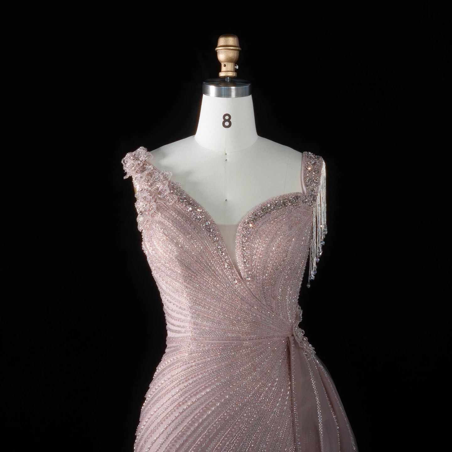Sharon Said Abendkleid Glamouröses Grünes Tüllkleid mit Perlen und Quasten, Sweetheart-Ausschnitt, Luxuriöses Dubai-Formelles Hochzeits- und Partykleid SS103 Maßanfertigung – Detail 25