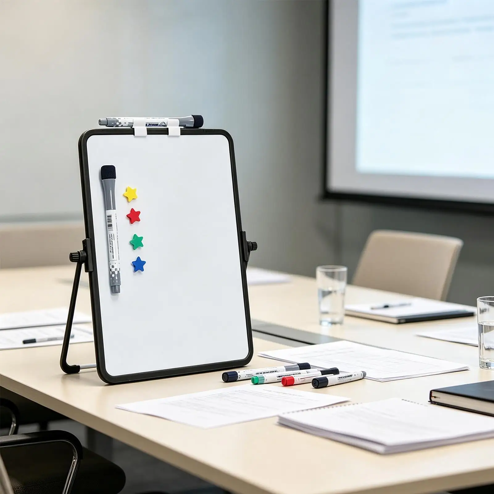Magnet Whiteboard Double-Sided Memo Notepad with Stand Desktop Whiteboard with Markers for Workplace School Classroom Home