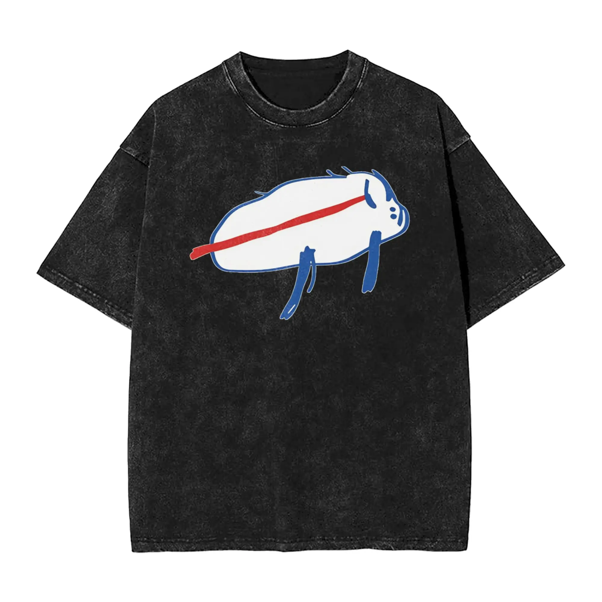 Harajuku Washed Shirt Josh Allen Riding a Buffalo Apparel Vintage T-Shirts High Street  Streetwear Short Sleeve