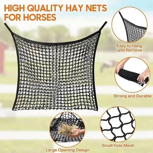 Imagen 2 del producto 1 Uds nueva red de heno de alimentación lenta colgante bolsa de heno para caballos de gran capacidad 80x90cm bolsa alimentadora de heno para caballos cabras ovejas