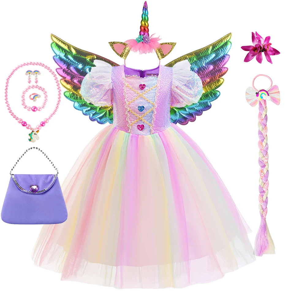 

Halloween Beautiful Princess Dress Girls Purple Unicorn Dress Kids Sequin Tulle Fluffy Elegant Gown Girls Birthday Surprise Gift