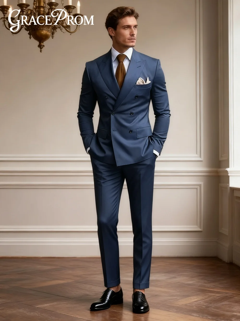 

High-Quality Double-Breasted Men's Suit Set For Wedding Formal Business 2PCS Men's Suit Set Including Jacket Pants Customized