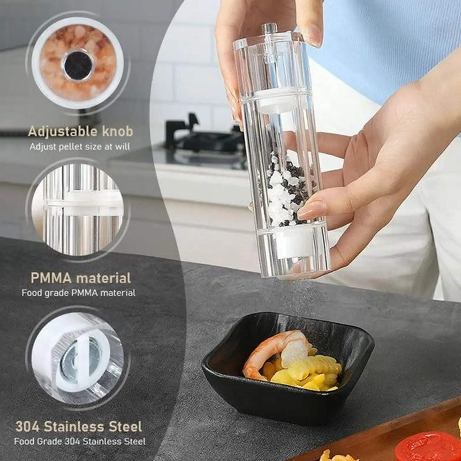 Salt Shakers For Kitchen Manual Clear Pepper Mill Grinder Kitchen Accessories For Grinding Peppercorn Garlic Seasoning Home Food