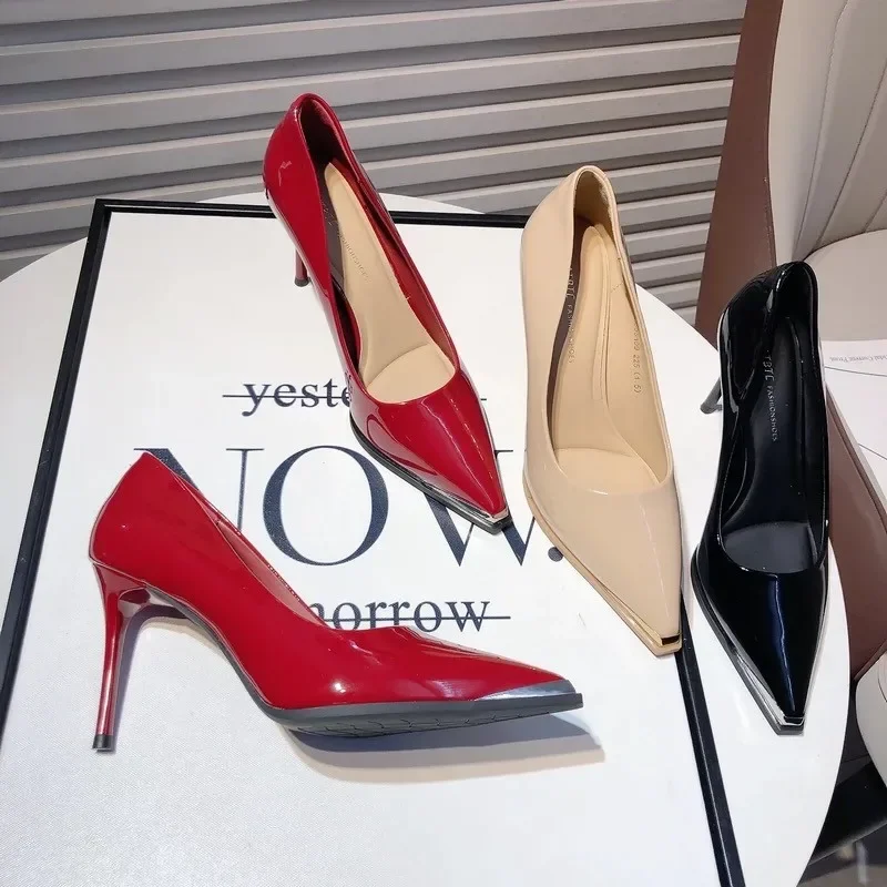 

Новый стиль, модные женские осенние классические туфли-лодочки из лакированной кожи, женские свадебные туфли, женские туфли на высоком каблуке-шпильке