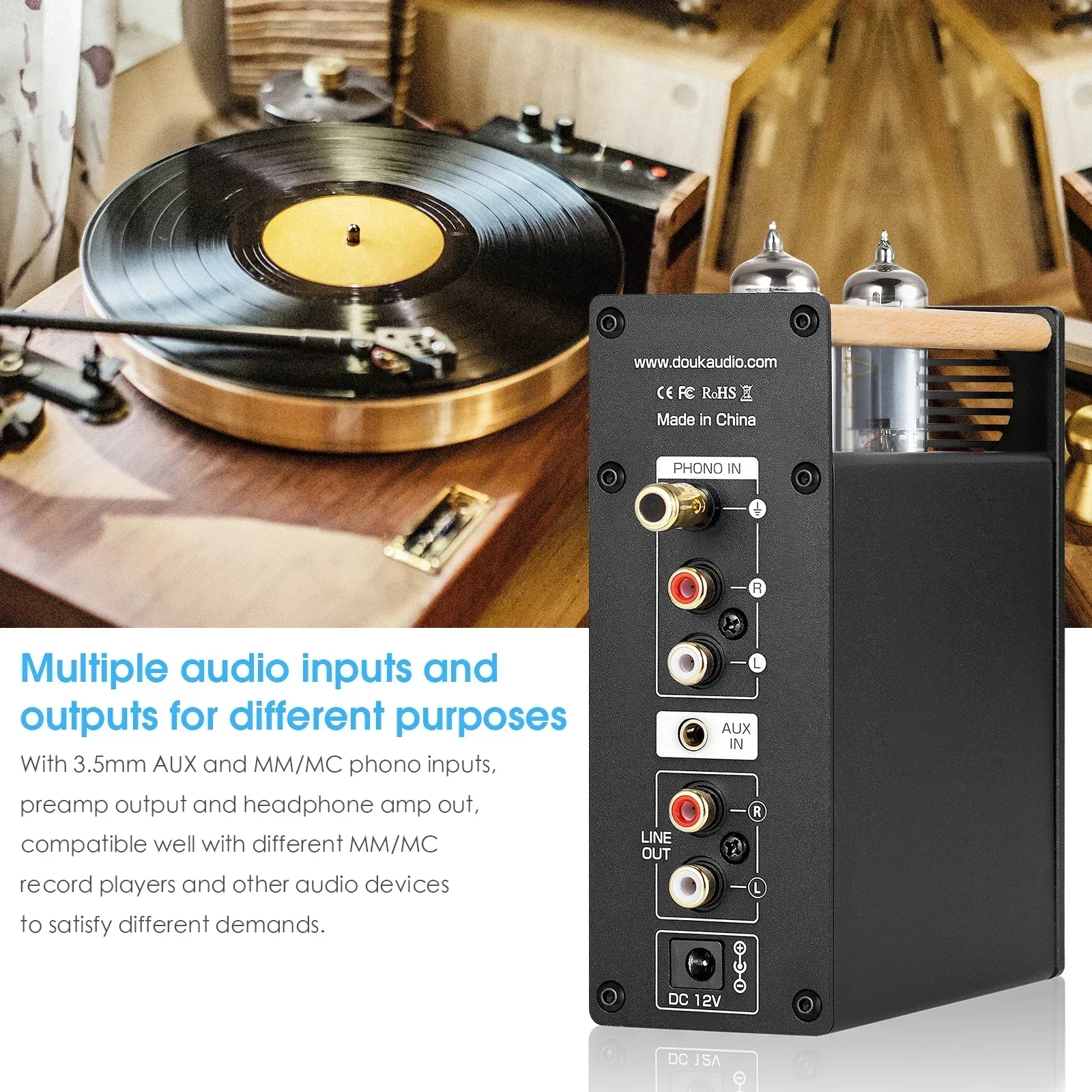 Douk Audio T3 Plus Mini 6A2 tubo de vacío MM/MC preamplificador de Phono para tocadiscos estéreo HiFi RCA preamplificador de auriculares