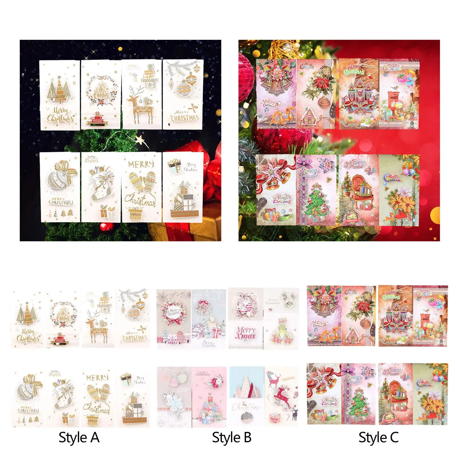 Holiday Cards with Envelopes 3D Christmas Present Greeting Card Set for Party Blessing and Art Craft