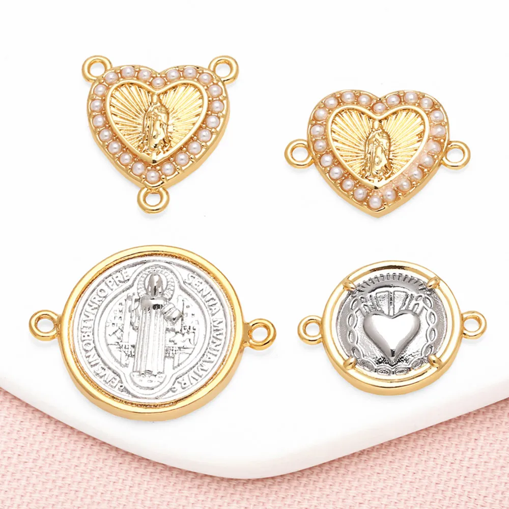 OCESRIO Beads Heart Virgin Mary Charms for Bracelet Copper Gold Plated Silver Color san benito jewelry Making Supplis chma293