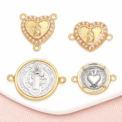 OCESRIO Beads Heart Virgin Mary Charms for Bracelet Copper Gold Plated Silver Color san benito jewelry Making Supplis chma293
