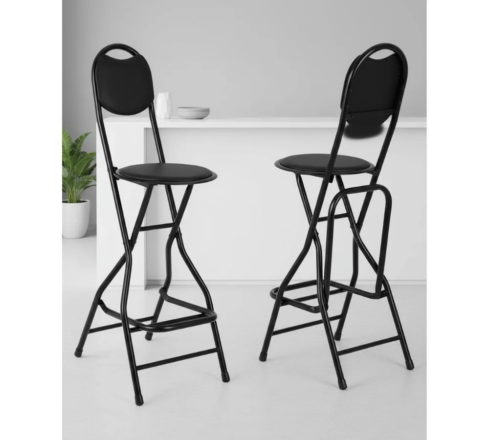 

26 Inch Folding Bar Stool with Backrest Leather Padded Portable Collapsible Chair for Kitchen Cafe Office