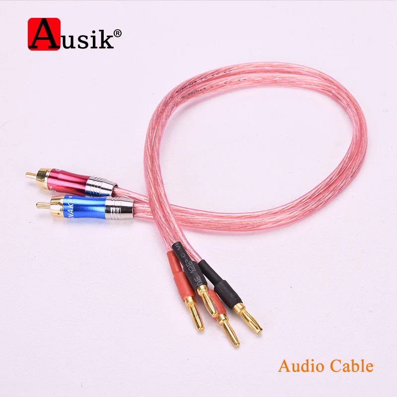 A099 1Pair HIFI RCA To Banana 4N OFC Speaker Cable Audio Cable /  0.5m 1m 1.5m 2m 3m 5m