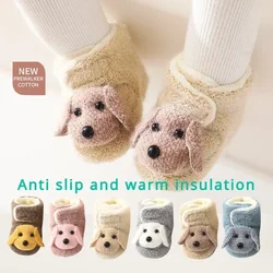 Autumn Winter Cute Dog Anti Slip Warm Thickened Baby Walking Shoes Magic Buckle Newborn Infant Floor Soft Sole First Walkers