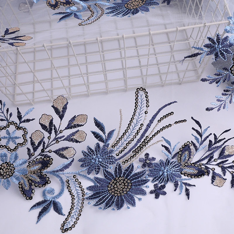 1Pair Blue DIY 3D Embroidery Lace Garment Decoration Sewing Wedding Applique Fabric Craft Supplies Sewing Accessories