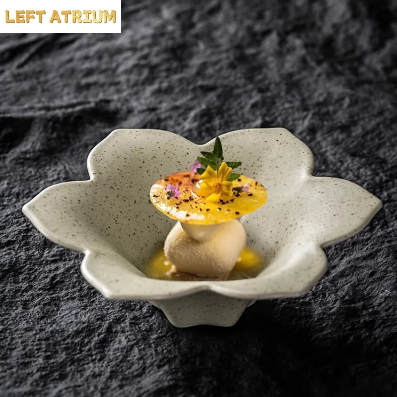 Ceramic High Foot Tea Tray Flower Shaped Dim Sum Dish Dessert Bowl Cake Pan Dining Plate Fruit Bowls Salad Bowl Snack Bowls view 5
