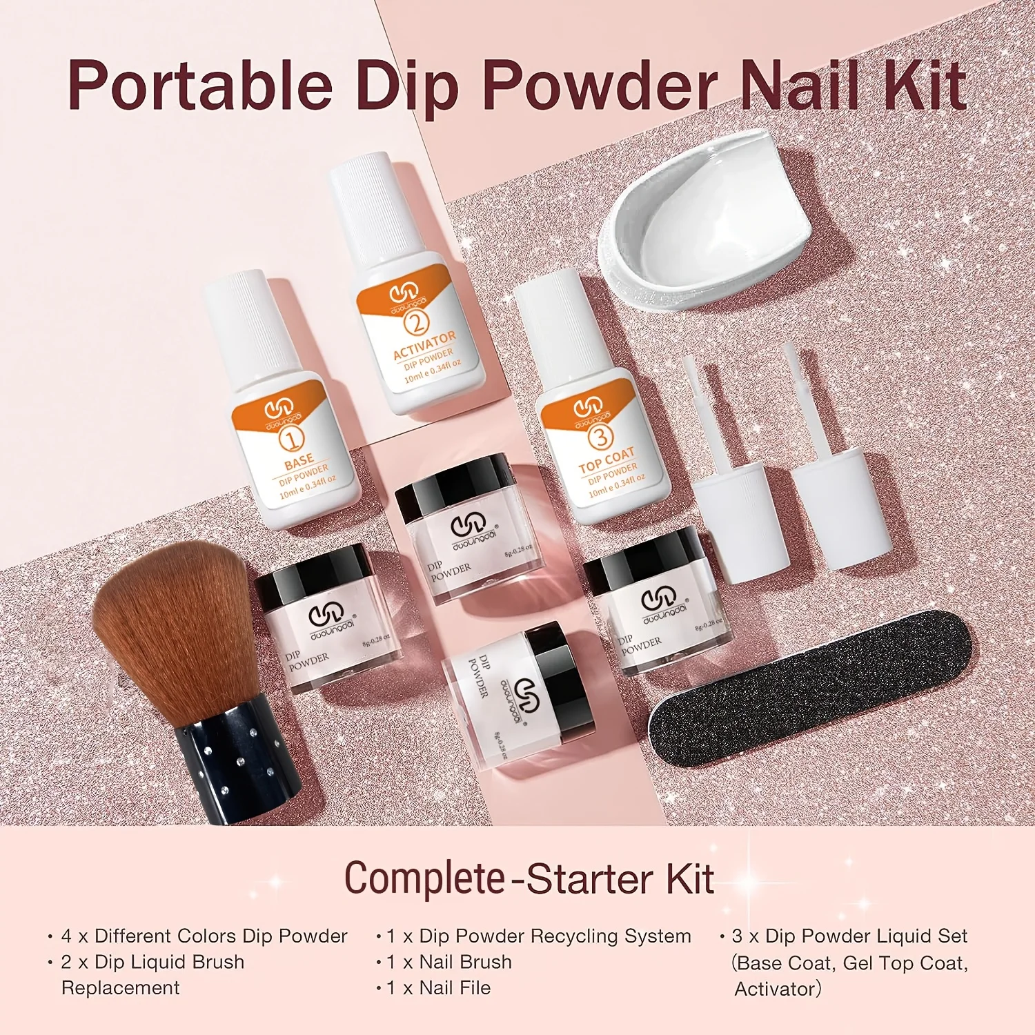 DOULINGDAI 4 Colors Dip Powder Nail Kit-Spring/Summer Colors, Activator & Primer for DIY French Manicures Salon-Quality Home Use
