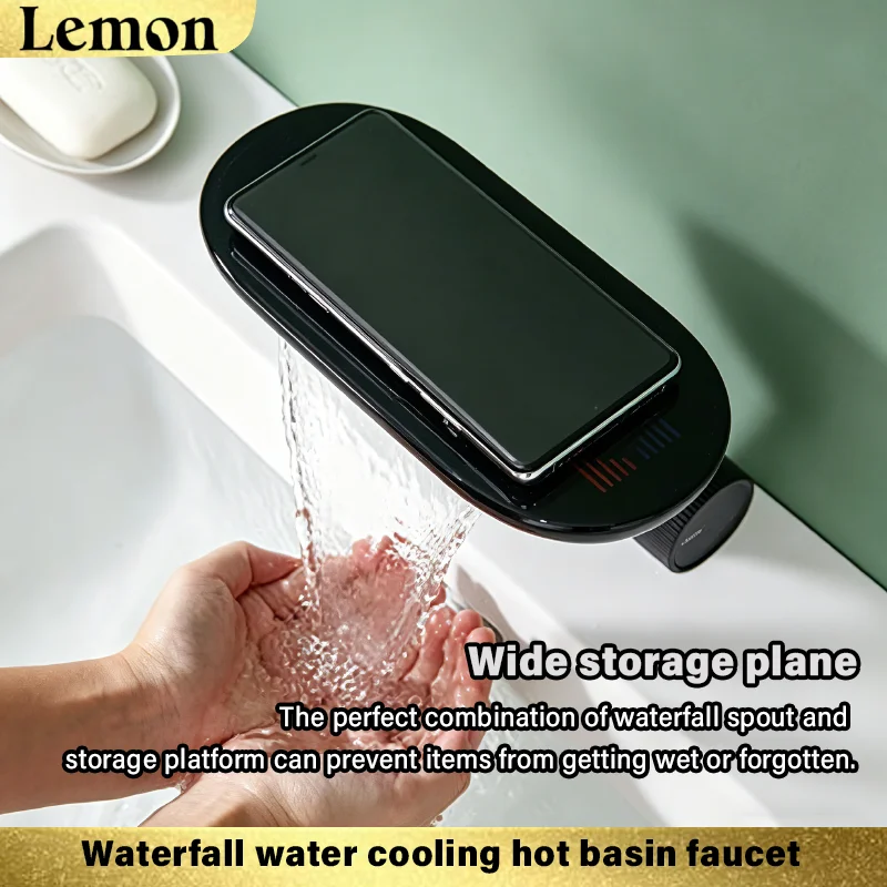 Minimalist waterfall style washbasin faucet, hot and cold dual-use sink, all copper household bathroom cabinet, washbasin faucet