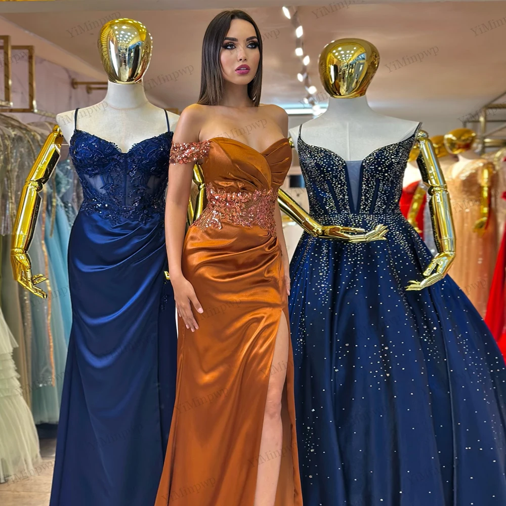 Vestidos de Noche de satén de lujo con hombros descubiertos, vestido de fiesta de sirena dividido con escote en forma de corazón, vestidos de fiesta elegantes, noche curvy personalizado