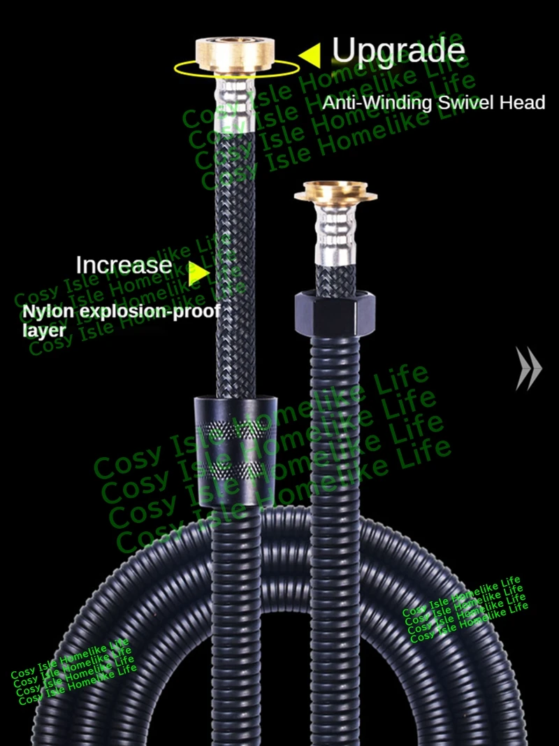 1m Black Stainless Steel Shower Pressure Hose Bathroom Silver Explosion-proof Tube Sprinkler Spray Hosepipe Shower Accessories