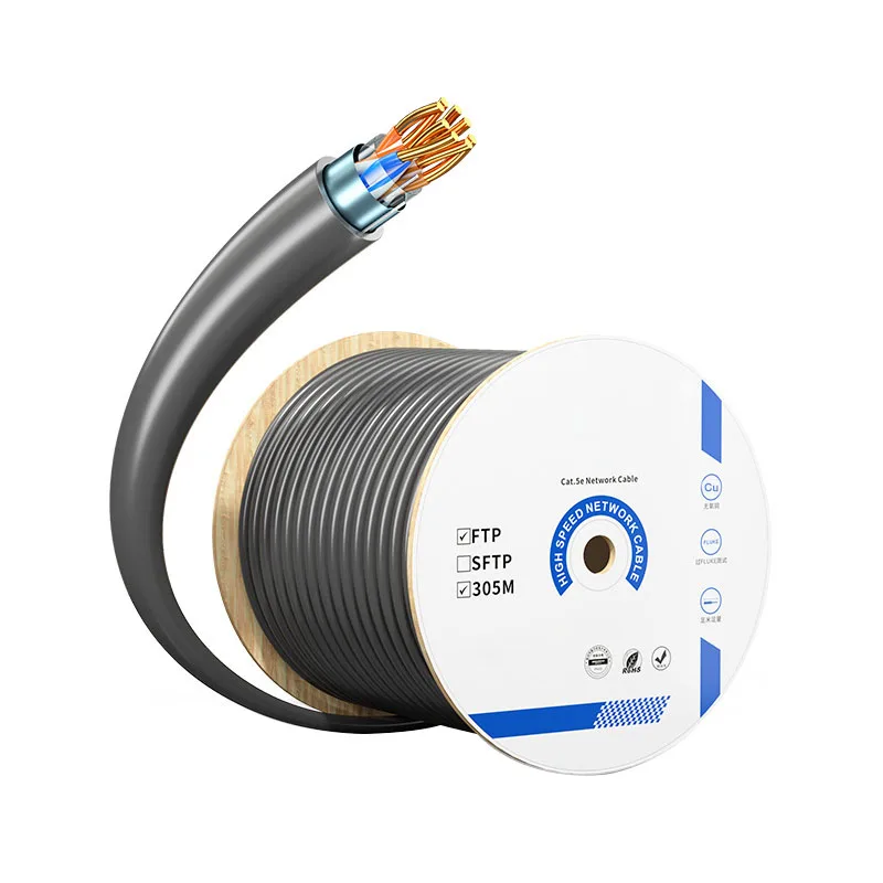 1000FT Coiled Cat5E FTP High Speed Pure Copper 8core Lan Ethernet Internet Cat.5e Network Cable With Pull Box Packing