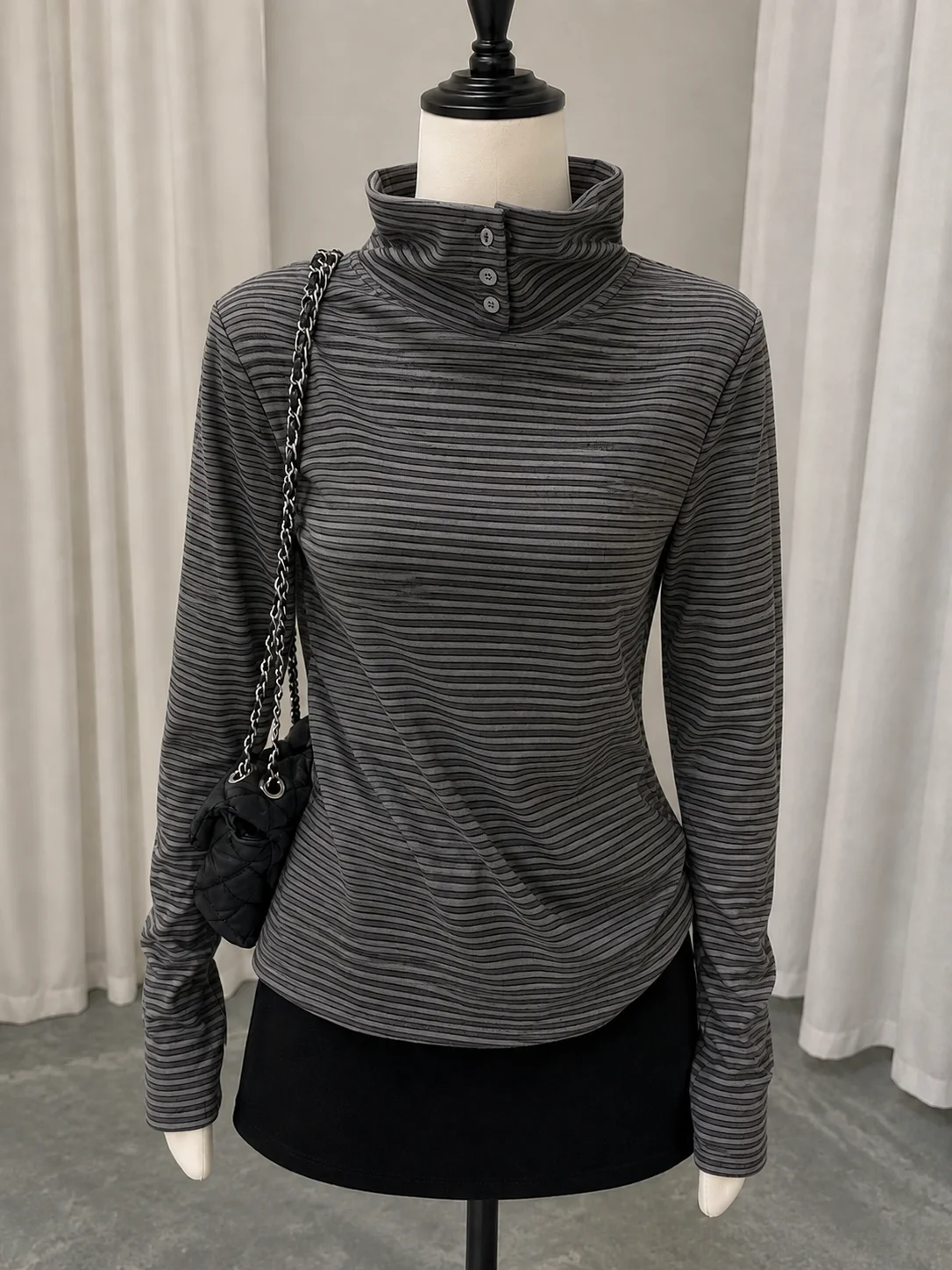 2026 Slim Fit Tops Y2k Aesthetic American Vintage Tees Ropa Mujer Korean Fashion Striped Turtleneck Long Sleeve T-shirts Women