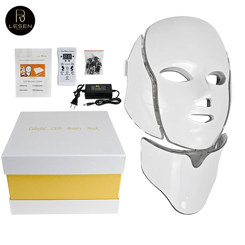 7 สี LED หน้ากากใบหน้าคอฟื้นฟูผิว Photodynamic Anti Acne Face Therapy Whiting Mask รูขุมขน Salon SPA Home Use