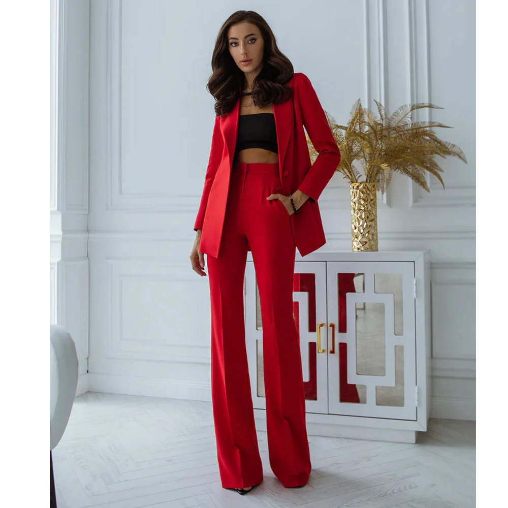 

Tesco Red Women's Suit Customized Shawl Lapel Suit 2-Piece Casual Office Lady Outfit Women's Suit Coat with Pants 2025