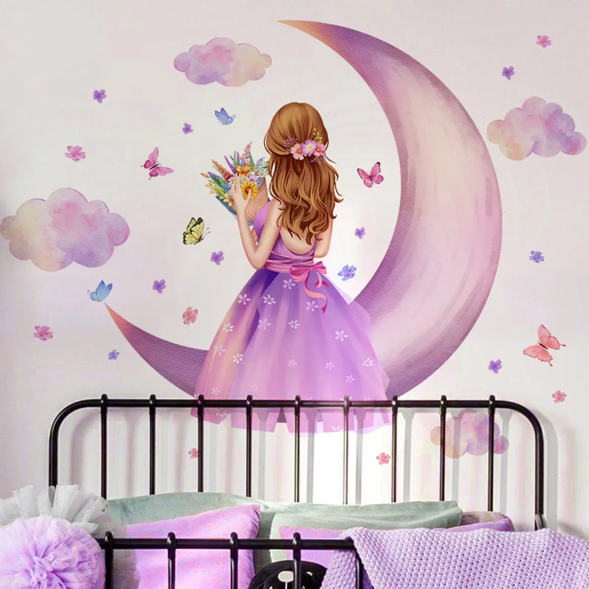 Cute Butterfly girl flower living room decorative stickers Girl Room Children bedroom background wall decorative wall stickers